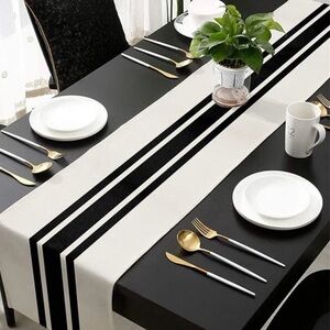 Elegant Black and White Table Runner